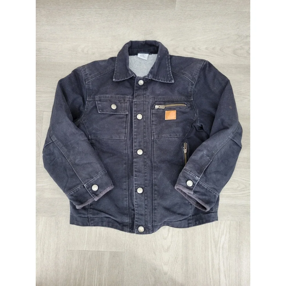 Carhartt Kids Large S 8-10 Black Sherpa Lined Canvas Jacket Full Zip Coat